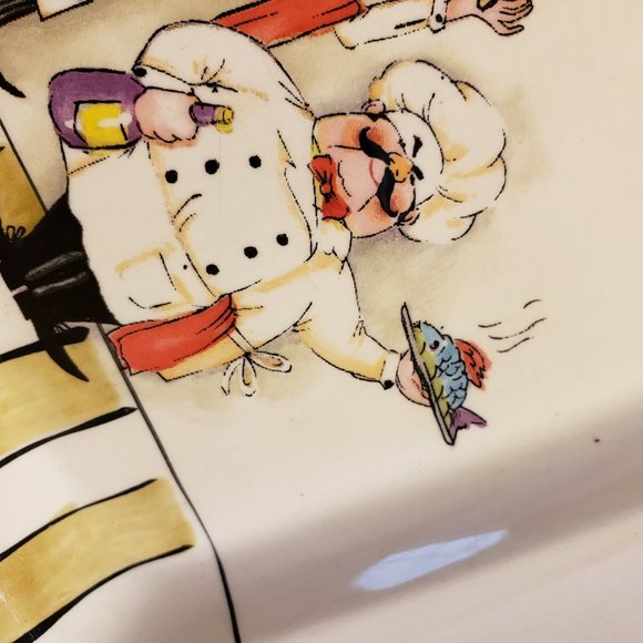 HD Designs Le Chef Square Luncheon / Salad Deep Dish Whimsical Chefs ~ 2 AVAIL - Picture 2 of 11